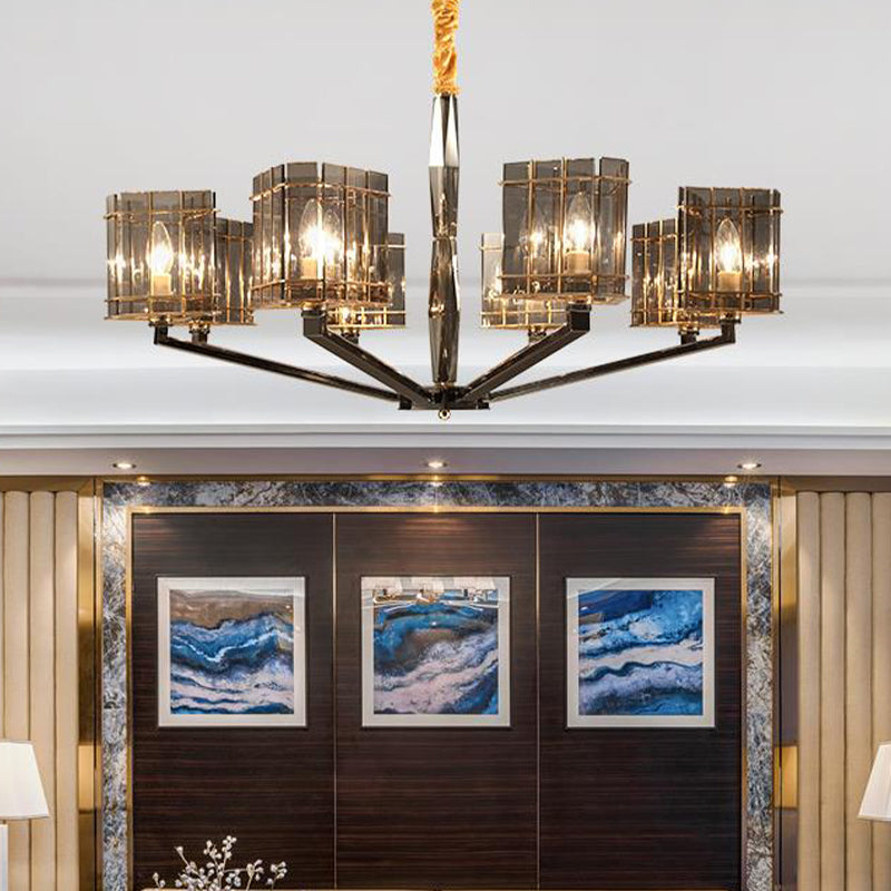 Triangle suspendu modernisme de lustre Crystal 28 "/35,5" de large 6/8 têtes Témous du pendentif noir avec bras métallique