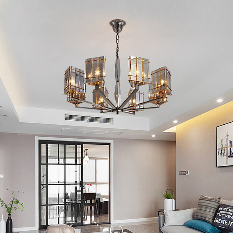 Triangle suspendu modernisme de lustre Crystal 28 "/35,5" de large 6/8 têtes Témous du pendentif noir avec bras métallique