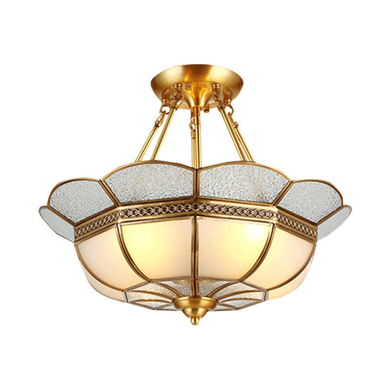 Traditional Scalloped Semi-Flush Light Fixture 4/6 Bulbs Metal Ceiling Mount in Brass for Bedroom, 18"/23.5" W