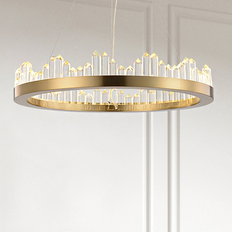 Circle Chandelier Lighting Contemporary Cut Crystal LED Gold Hanging Light Kit in Warm/White Light, 16"/23.5"/31.5" Wide