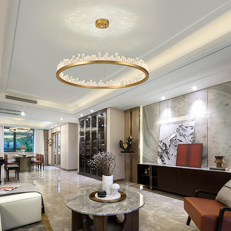 Circle Chandelier Lighting Contemporary Cut Crystal LED Gold Hanging Light Kit in Warm/White Light, 16"/23.5"/31.5" Wide