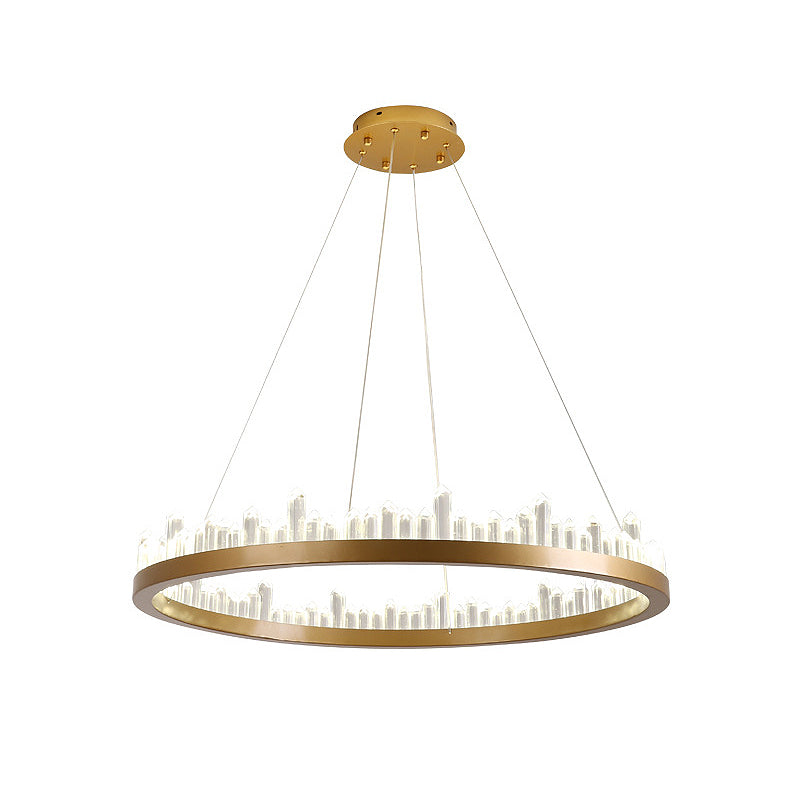 Circle Chandelier Lighting Contemporary Cut Crystal LED Gold Hanging Light Kit in Warm/White Light, 16"/23.5"/31.5" Wide