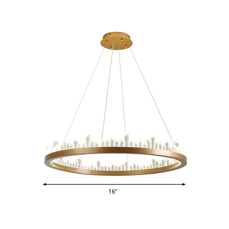 Circle Chandelier Lighting Contemporary Cut Crystal LED Gold Hanging Light Kit in Warm/White Light, 16"/23.5"/31.5" Wide