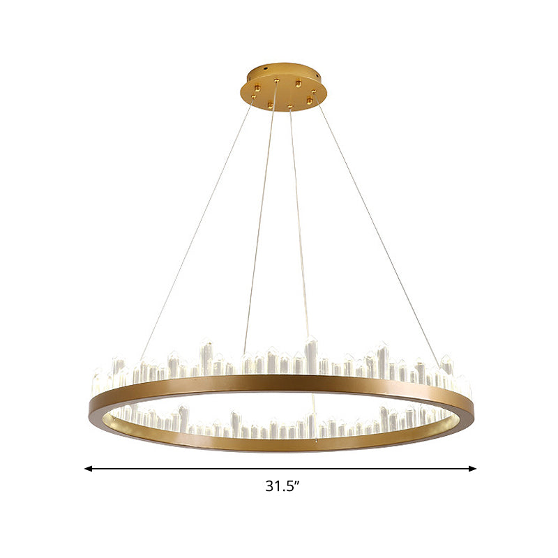 Circle Chandelier Lighting Contemporary Cut Crystal LED Gold Hanging Light Kit in Warm/White Light, 16"/23.5"/31.5" Wide