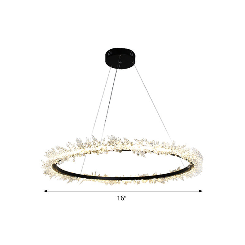 Lampadella rotonda del lampadario modernista Crystal Crystal 16 "/23.5" /31.5 "LED LED Black Apmeggio a sospensione Luce in luce calda/bianca
