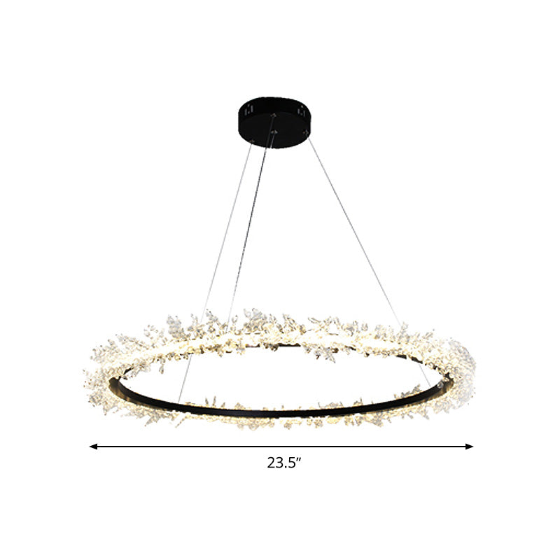 Lampadella rotonda del lampadario modernista Crystal Crystal 16 "/23.5" /31.5 "LED LED Black Apmeggio a sospensione Luce in luce calda/bianca
