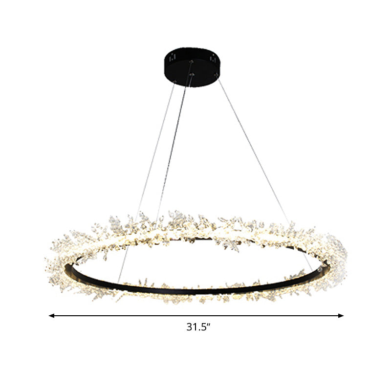 Lampadella rotonda del lampadario modernista Crystal Crystal 16 "/23.5" /31.5 "LED LED Black Apmeggio a sospensione Luce in luce calda/bianca