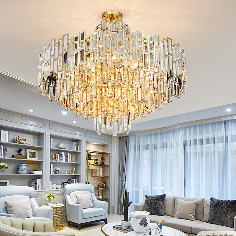 Chandelier suspendu à plusieurs niveaux Crystal contemporain 8/13 têtes 23,5 "/31,5" Kit de lumière suspendue en or pour le salon