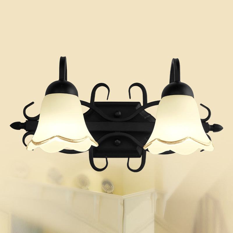 Traditional Style Shaded Wall Mounted Lighting Glass Wall Mounted Light in Black