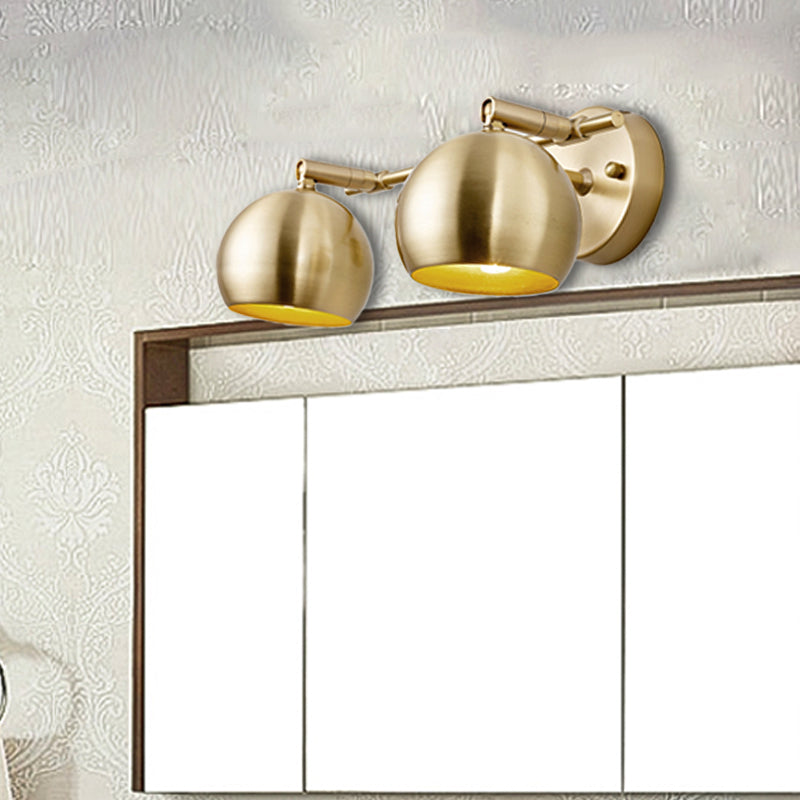 1/2/3-Bulb LED Dome Wall Sconce Traditional Brass Metal Vanity Wall Light Fixture for Bathroom