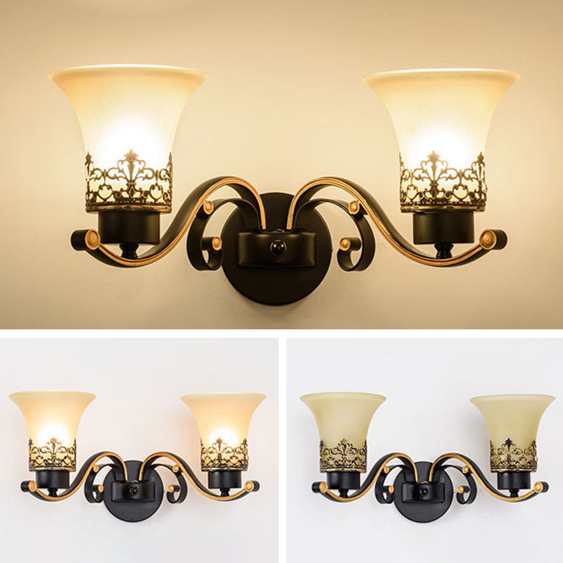 Funzione per illuminazione da parete tradizionale a forma di campana di panna da parete in bronzo di vetro