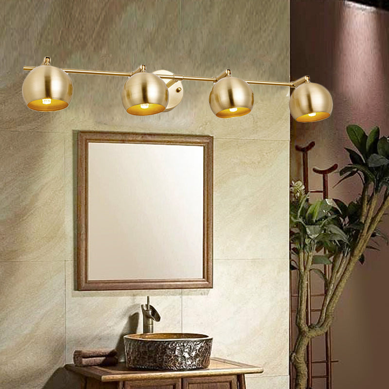 1/2/3-Bulb LED Dome Wall Sconce Traditional Brass Metal Vanity Wall Light Fixture for Bathroom