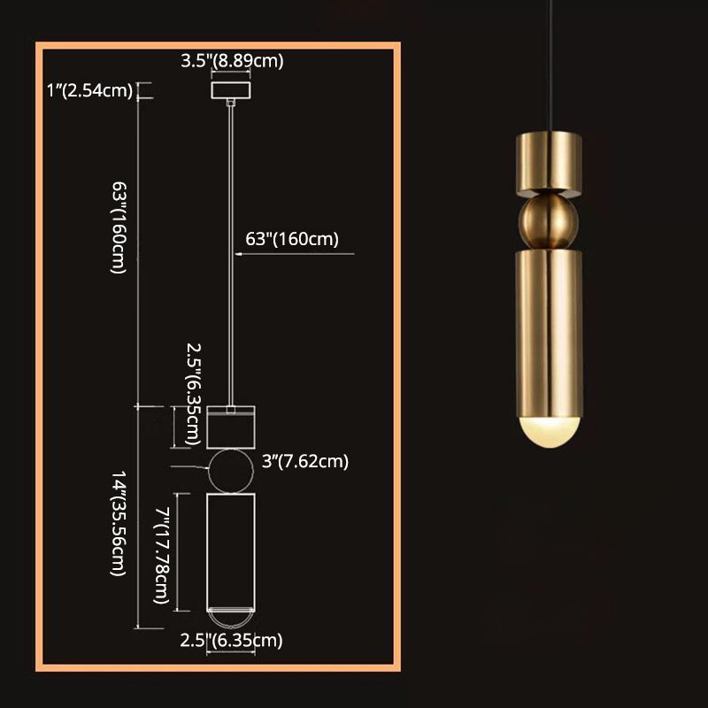 Cilindro a forma di geometrico a forma di metallo appeso a 1 luce post-moderna mini ciondolo per camera da letto