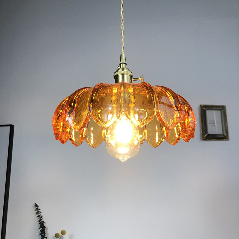 Hanging Pendant Light Vintage Style Glass Petal Hanging Light Fixture for Bedroom