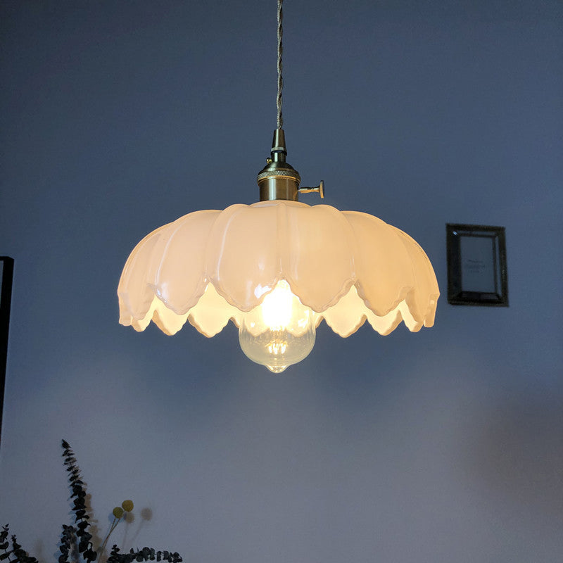 Hanging Pendant Light Vintage Style Glass Petal Hanging Light Fixture for Bedroom