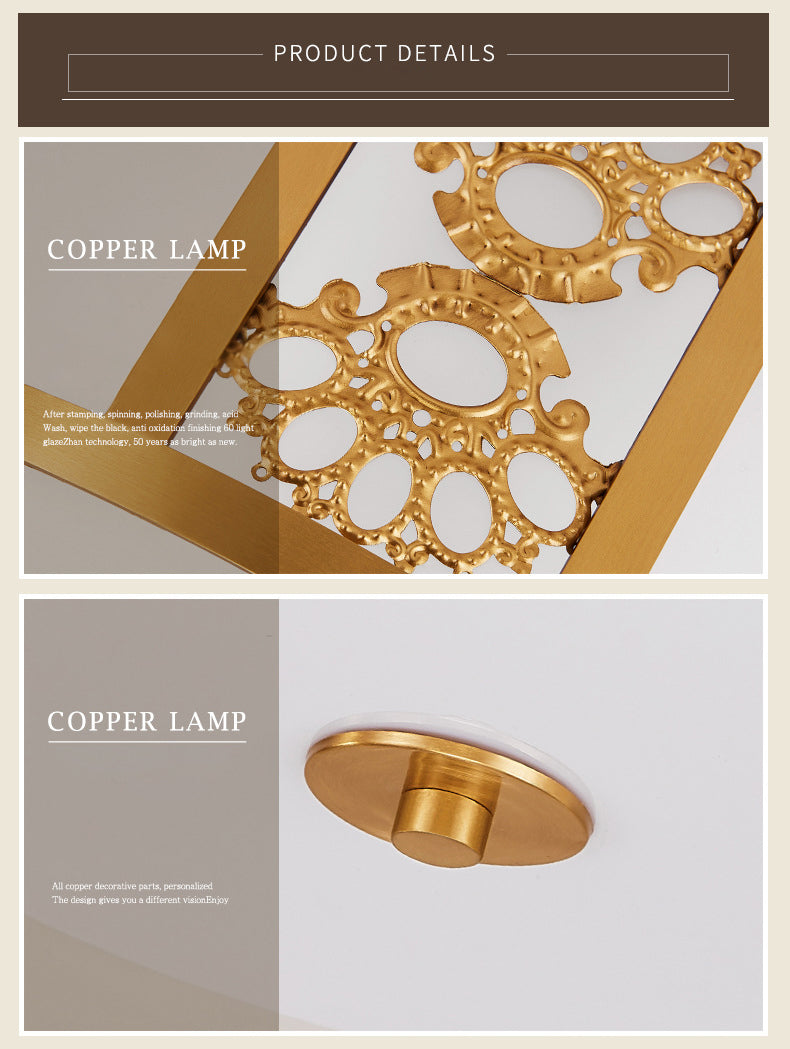 Brass Relief Design American Rustic Ceiling Light Drum Shaped Acrylic Shade Living Room Lighting Fixture