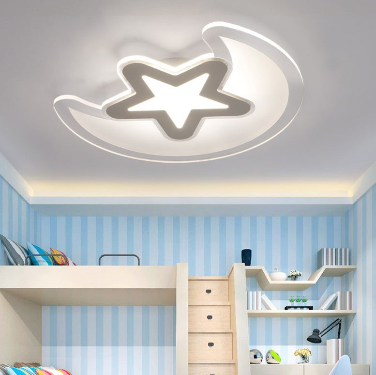 Moon And Star Flush Mount Light 1 Light Acrylic Cartoon Flush Mount Spotlight for Children Bedroom