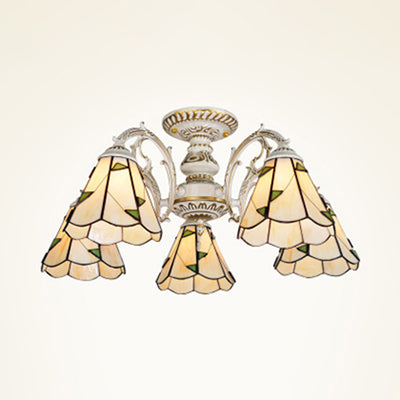 Luz de semi flush cónica Vintage Glass 3/5 cabezas Flush Techo Luz en latón blanco/antiguo para Foyer