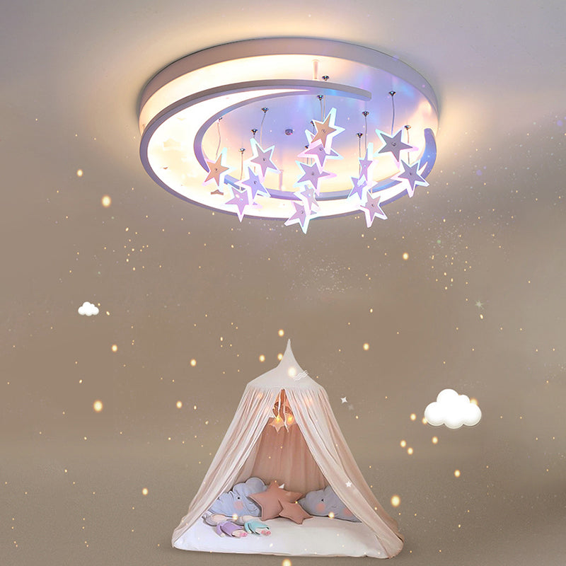 Moon And Star Flush Light 1 Light Acrylic Modern Flush Mount Ceiling Light Fixtures for Girls Bedroom