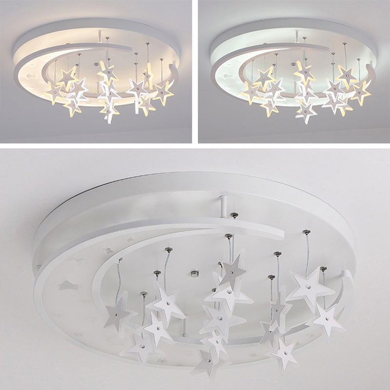 Moon And Star Flush Light 1 Light Acrylic Modern Flush Mount Ceiling Light Fixtures for Girls Bedroom