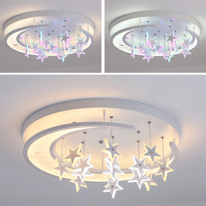 Moon And Star Flush Light 1 Light Acrylic Modern Flush Mount Ceiling Light Fixtures for Girls Bedroom