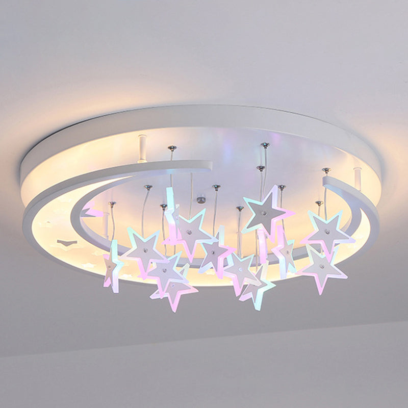Moon And Star Flush Light 1 Light Acrylic Modern Flush Mount Ceiling Light Fixtures for Girls Bedroom