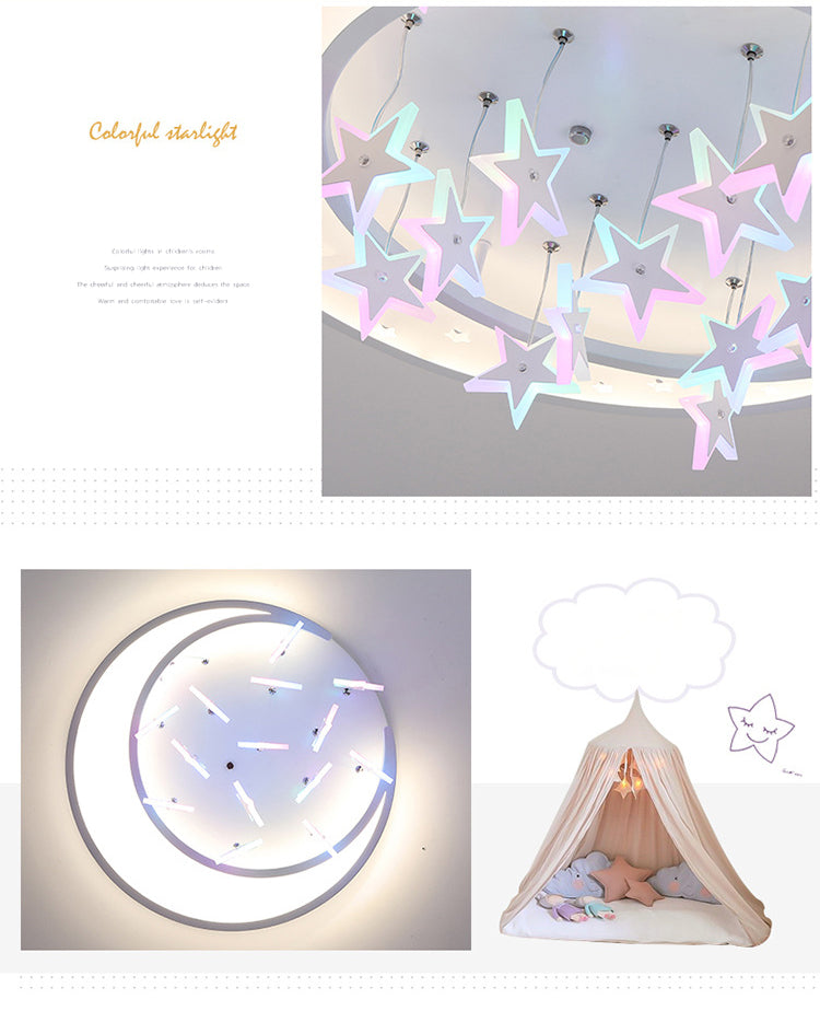 Moon And Star Flush Light 1 Light Acrylic Modern Flush Mount Ceiling Light Fixtures for Girls Bedroom