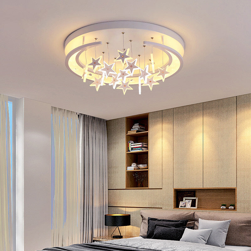 Moon And Star Flush Light 1 Light Acrylic Modern Flush Mount Ceiling Light Fixtures for Girls Bedroom