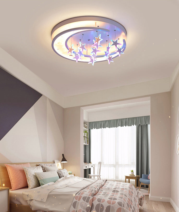 Moon And Star Flush Light 1 Light Acrylic Modern Flush Mount Ceiling Light Fixtures for Girls Bedroom