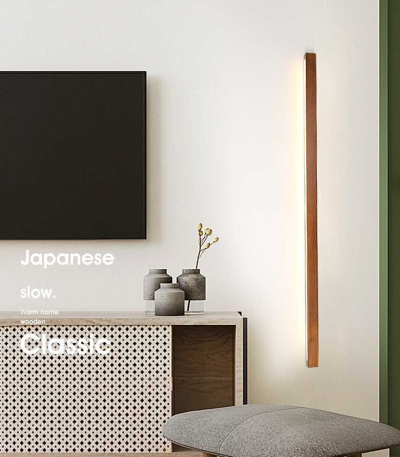 Minimalist LED Wall Mount Light Fixture Linear Wall Mounted Lighting with Wooden Shade
