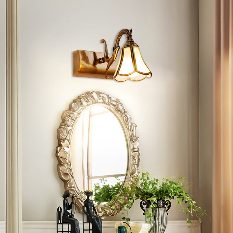 Brass Bloom Vanity Light Fixture Vintage Metal 1/2/3 Heads Bathroom Wall Mounted Lighting