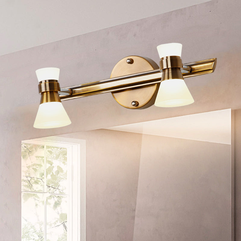Tapered Bathroom Wall Vanity Light Traditionalist Metal 1/2/3-Bulb LED Brass Wall Lighting Fixture in Warm/White Light