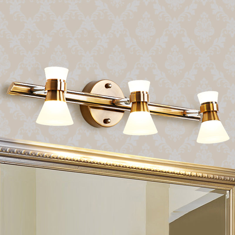 Tapered Bathroom Wall Vanity Light Traditionalist Metal 1/2/3-Bulb LED Brass Wall Lighting Fixture in Warm/White Light