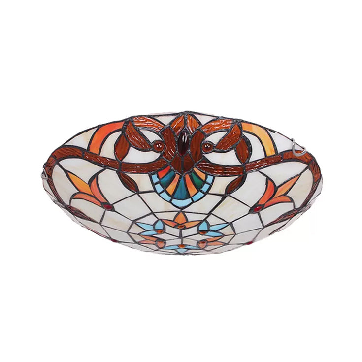 Plafonnier en vitrail, abat-jour en forme de bol, plafonnier avec décoration de bijoux, style baroque