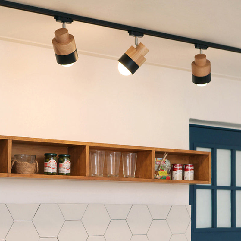 Iluminación LED sobre riel de estilo japonés, luz semiempotrada cilíndrica de madera maciza para el hogar, sala de estar y tienda de ropa, tienda comercial
