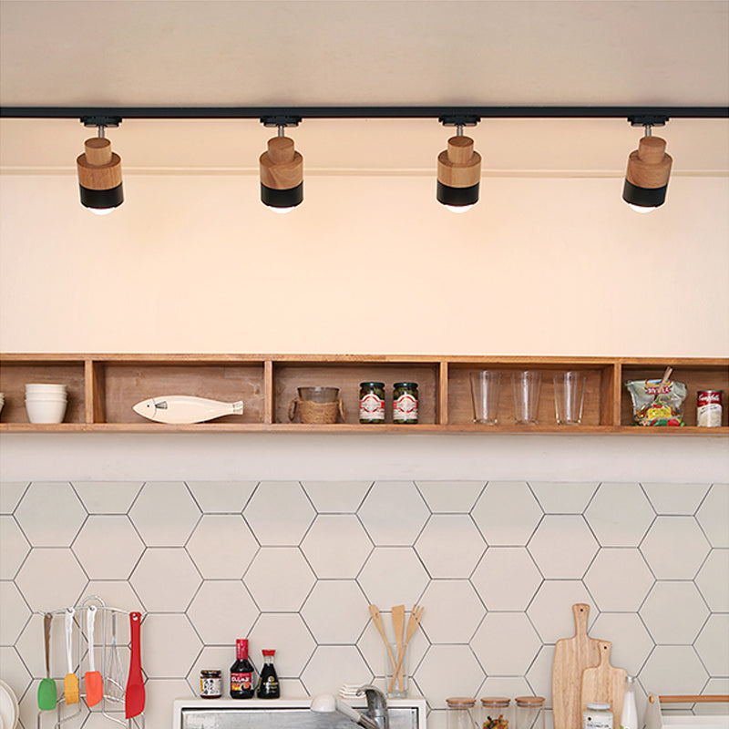 Iluminación LED sobre riel de estilo japonés, luz semiempotrada cilíndrica de madera maciza para el hogar, sala de estar y tienda de ropa, tienda comercial
