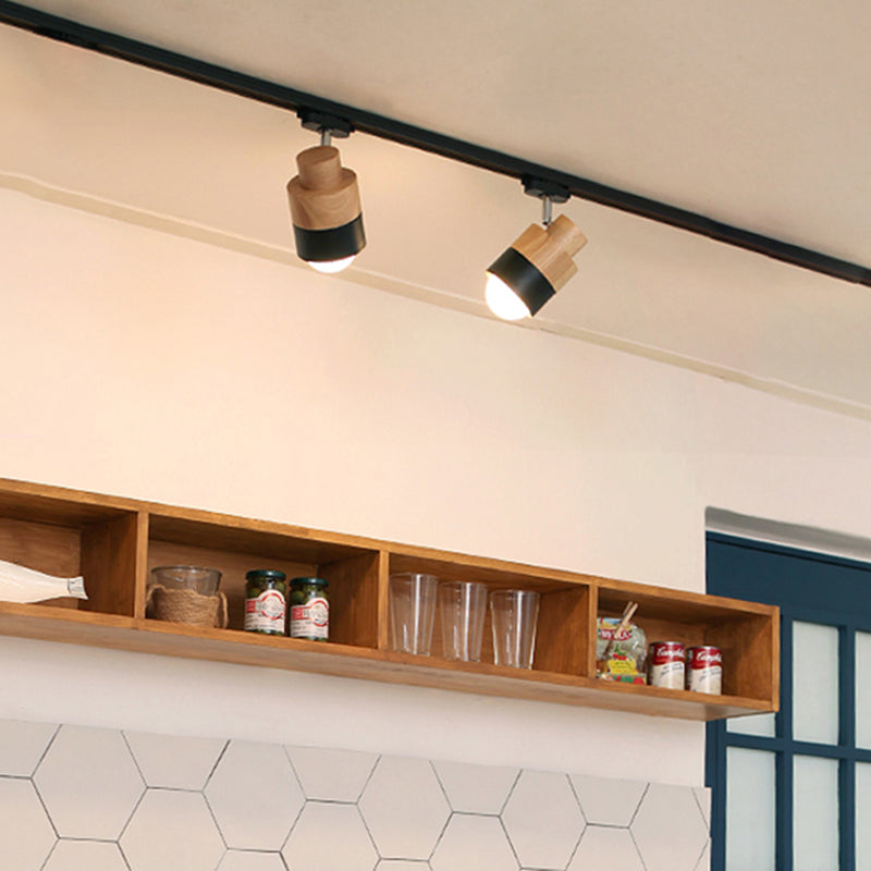 Iluminación LED sobre riel de estilo japonés, luz semiempotrada cilíndrica de madera maciza para el hogar, sala de estar y tienda de ropa, tienda comercial