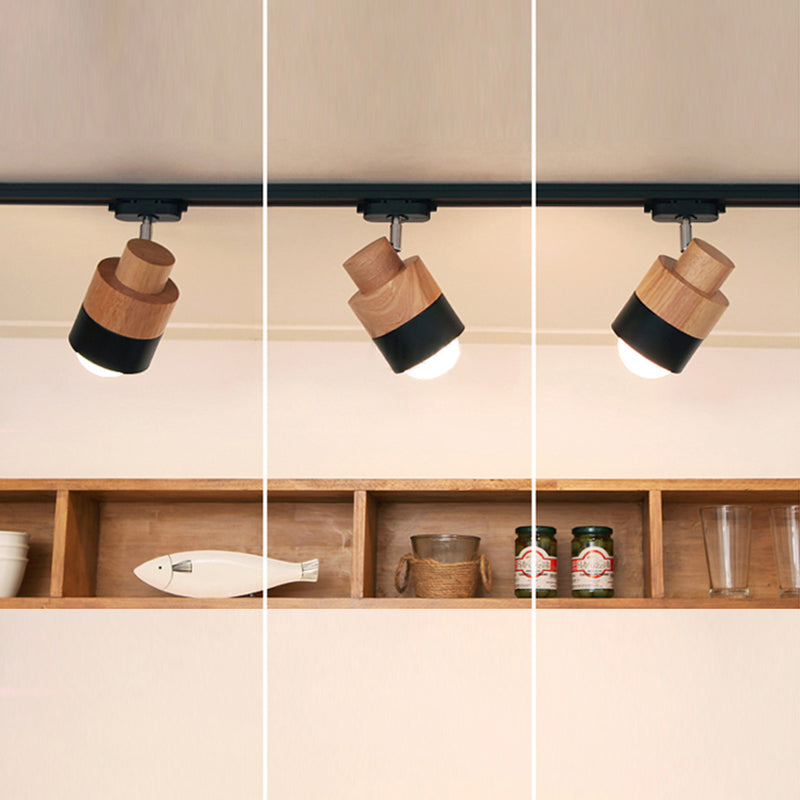 Iluminación LED sobre riel de estilo japonés, luz semiempotrada cilíndrica de madera maciza para el hogar, sala de estar y tienda de ropa, tienda comercial