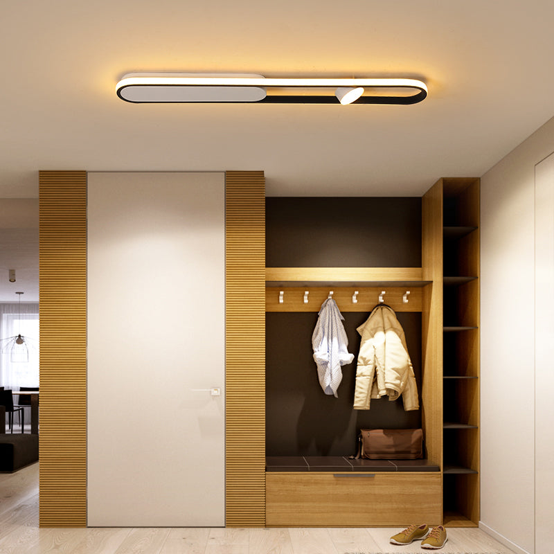 Lámpara de techo LED de aluminio nórdico, foco empotrado oblongo, color blanco y negro, para pasillo