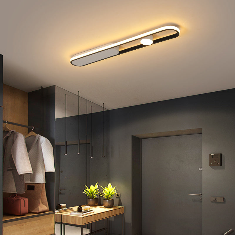 Lámpara de techo LED de aluminio nórdico, foco empotrado oblongo, color blanco y negro, para pasillo