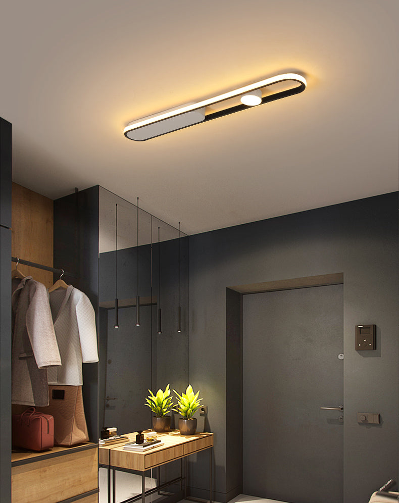 Lámpara de techo LED de aluminio nórdico, foco empotrado oblongo, color blanco y negro, para pasillo