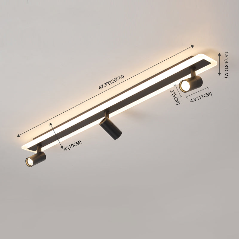 Rectangular LED Semi Flush Ceiling Light in Modern Simplicity Acrylic Indoor Flush Mount in Black