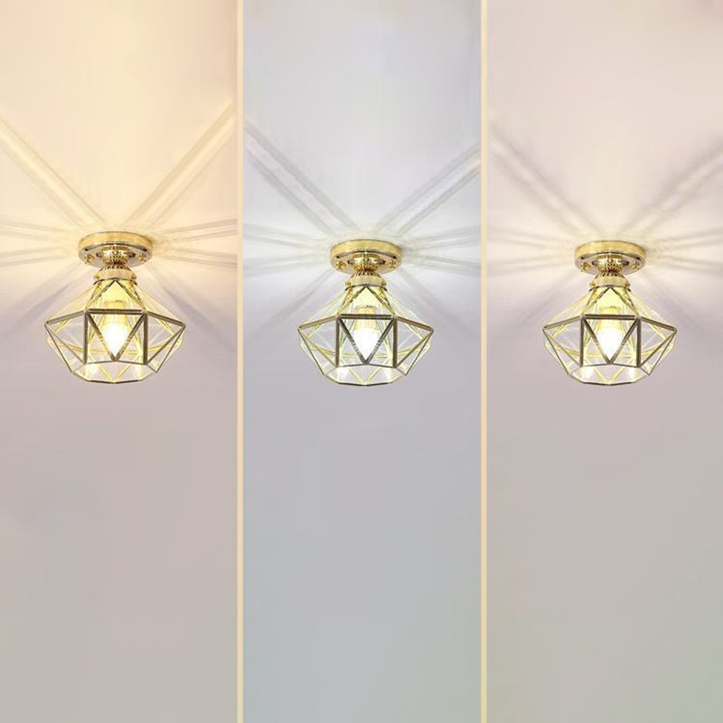 Faceted Ceiling Mount Light Fixture Traditional Gold Glass Ceiling Flush Mount Light