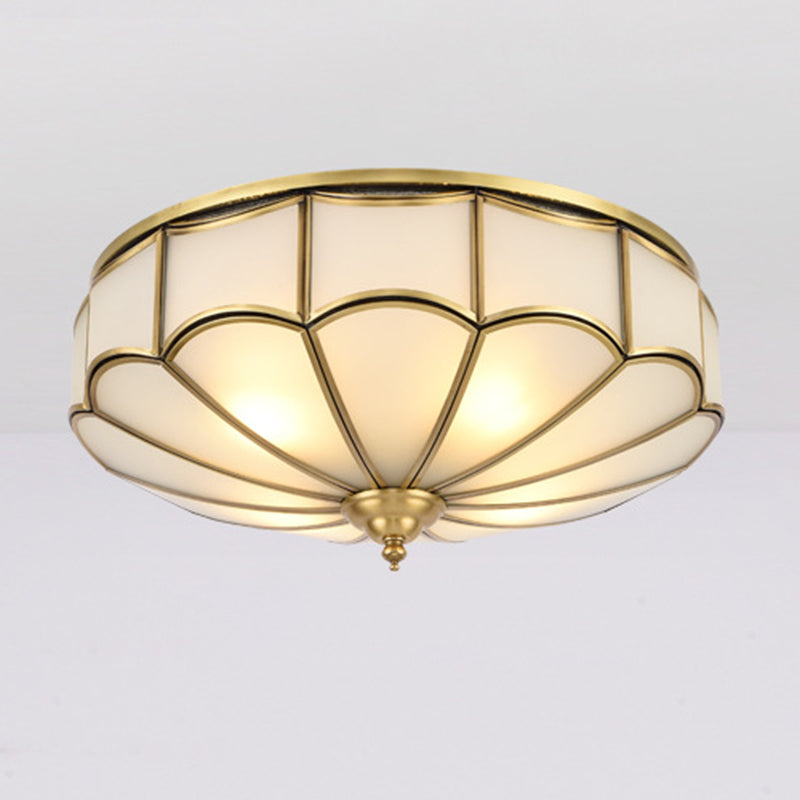 Flush Mount Ceiling Fixture Traditional Bedroom Flush Ceiling Light Fixture with Flower Glass Shade in Brass