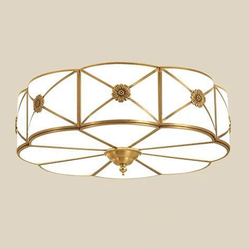 Shaded Living Room Flush Mount Ceiling Light Classic Glass Gold Flush Mount Lighting Fixture
