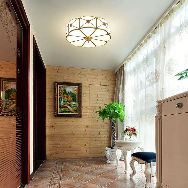 Shaded Living Room Flush Mount Ceiling Light Classic Glass Gold Flush Mount Lighting Fixture