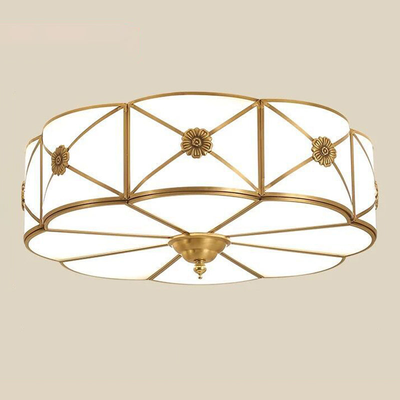 Shaded Living Room Flush Mount Ceiling Light Classic Glass Gold Flush Mount Lighting Fixture