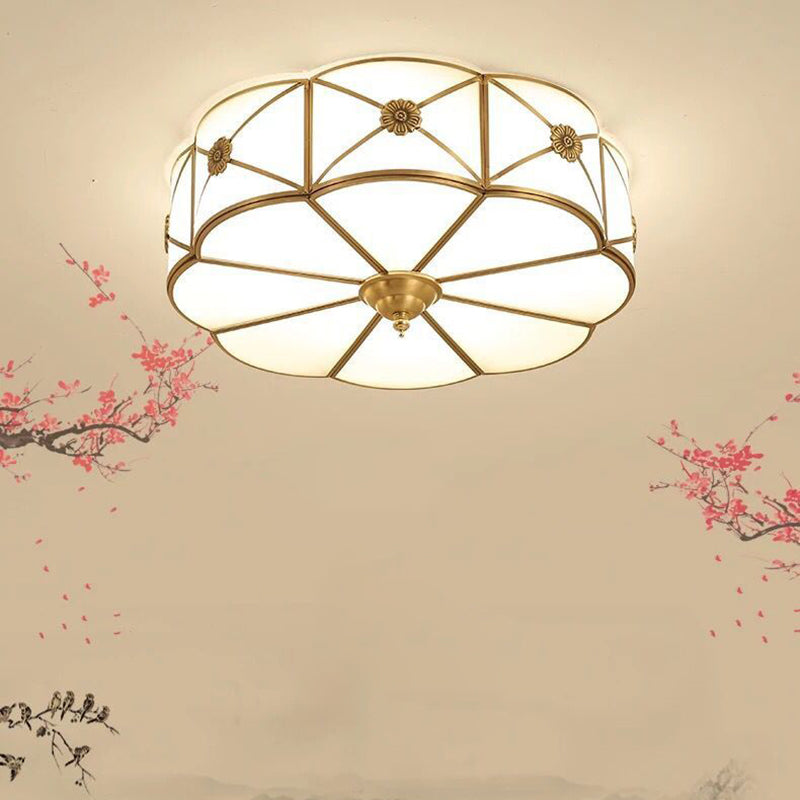 Shaded Living Room Flush Mount Ceiling Light Classic Glass Gold Flush Mount Lighting Fixture
