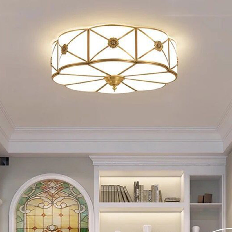 Shaded Living Room Flush Mount Ceiling Light Classic Glass Gold Flush Mount Lighting Fixture