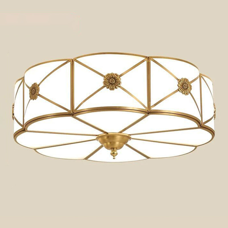 Shaded Living Room Flush Mount Ceiling Light Classic Glass Gold Flush Mount Lighting Fixture